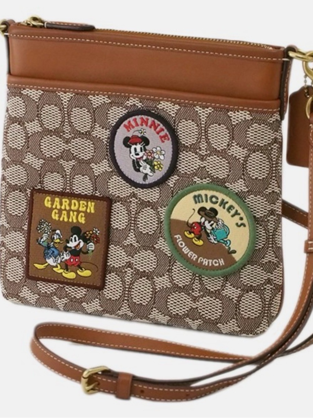 Coach Brown Signature Crossbody with Disney Patch Accents